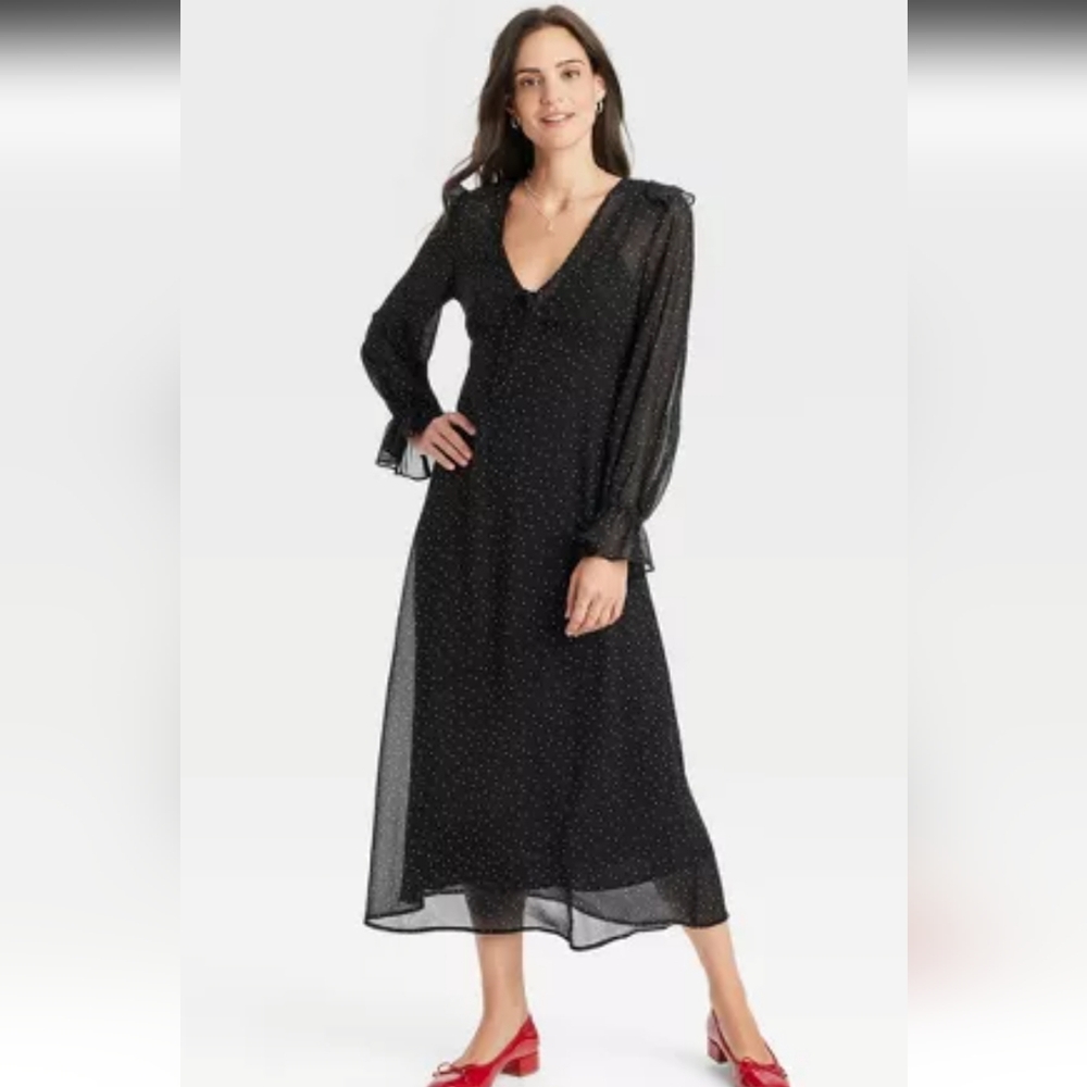 A New Day Black and White V-Neck Long Sleeve Dress